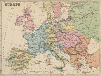 Canvas Print Old chromolithograph map of Europe in 1812