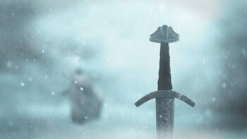 Canvas Print Old iron viking sword with celtic