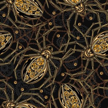 Canvas Print Pattern with robotic spider, spider web of chains