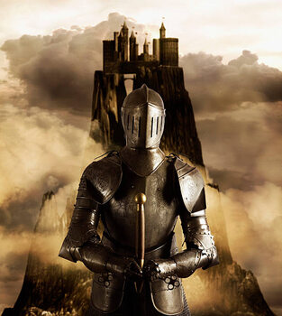 Canvas Print Person in armor guarding castle