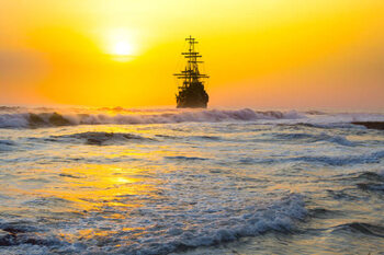 Canvas Print Pirate ship at the open sea