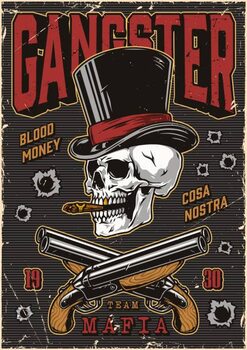 Canvas Print Poster with skeleton skull in top hat