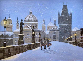 Canvas Print Prague Musicians Cross the Karluv Most