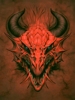 Canvas Print Red dragon in stone background