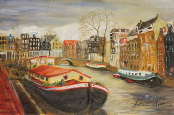 Canvas Print Red House Boat, Amsterdam, 1999