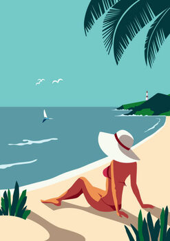 Canvas Print Relax on tropical seaside sand beach vector poster