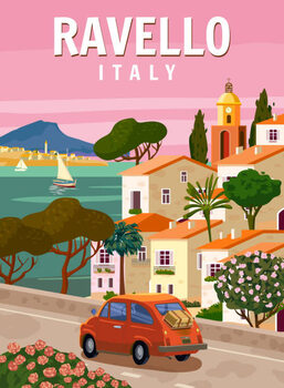 Canvas Print Retro Poster Italy, Ravello resort, Amalfi