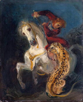 Canvas Print Rider Attacked by a Jaguar