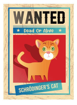 Canvas Print Schrodinger's cat and dead or alive wanted poster