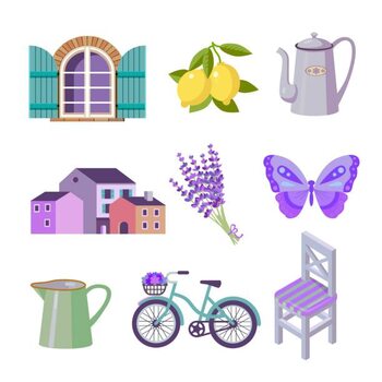 Canvas Print set of color flat vector icons for Provence travel