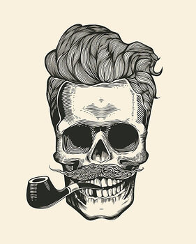 Canvas Print Skull. Hipster  silhouette with mustache,