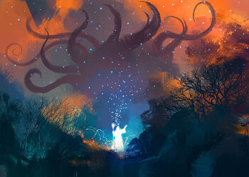 Canvas Print sorcerer casts a spell with his wand