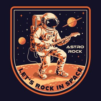 Canvas Print Space guitarist colorful vintage label