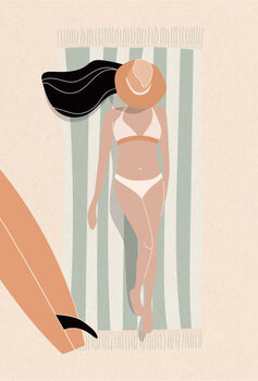 Canvas Print Sun bath by the sea flat surf illustration