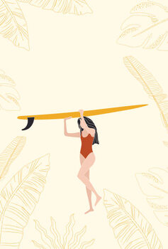 Canvas Print Surfer Girl Holding the Longboard Surfboard,