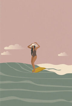 Canvas Print Surfer girl on a longboard surfboard,