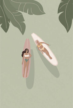 Canvas Print Surfer girls above on the surfboards,