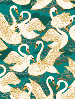 Canvas Print Swans - Turquoise
