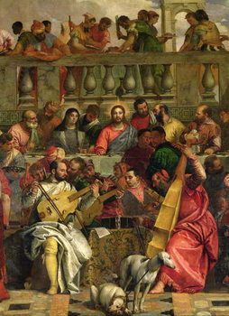 Canvas Print The Marriage Feast at Cana, detail of Christ and musicians
