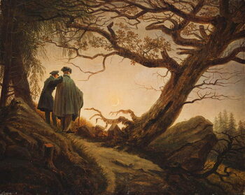 Canvas Print Two Men in the Consideration of the Moon