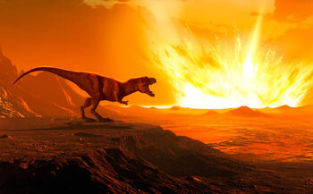 Canvas Print Tyrannosaurus observing asteroid impact, illustration