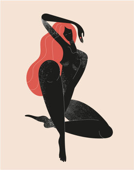 Canvas Print Vector stylized woman sitting, long hair,