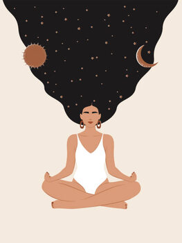 Canvas Print Vector woman with starry hair, sun