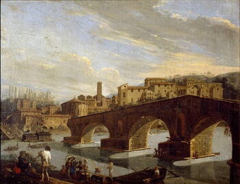 Canvas Print View of the Tiber at the level of the break bridge in Rome