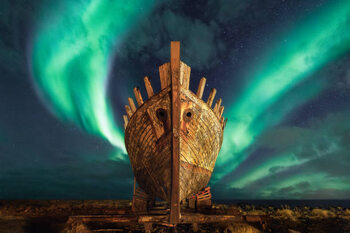 Canvas Print Viking Northern Lights - Akranes