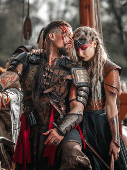 Canvas Print Viking Warrior couple sailing on a