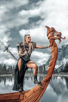 Canvas Print Viking Warrior female sailing on a