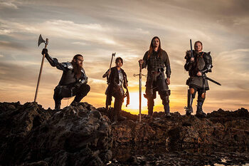 Canvas Print Vikings posing on cliffs of Palos
