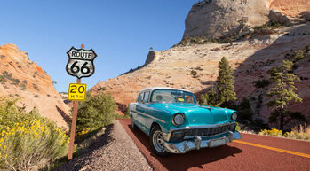 Canvas Print Vintage car oldtimer driving through National