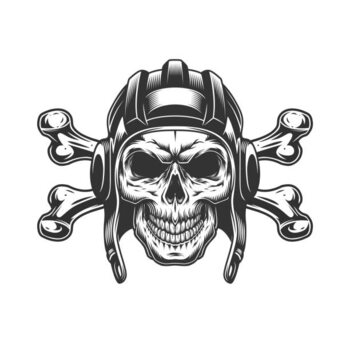 Canvas Print Vintage monochrome skull in tankist helmet