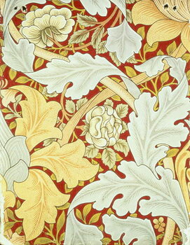 Canvas Print Wallpaper with acanthus leaves and wild roses