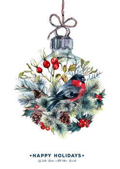 Canvas Print Watercolor Christmas Ball Card