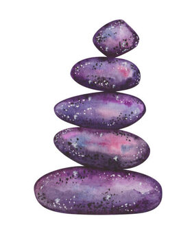 Canvas Print Watercolor illustration. Hand painted stones balancing