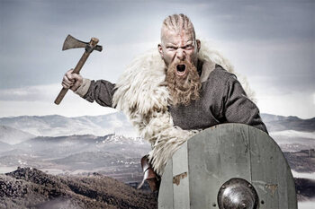 Canvas Print Weapon wielding bloody viking warrior in