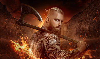 Canvas Print Weapon wielding viking inspired warrior in