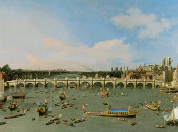 Canvas Print Westminster Bridge, London, With the Lord Mayor's Procession on the Thames