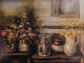 Canvas Print Wildflowers In Old Time Vases Original Painting