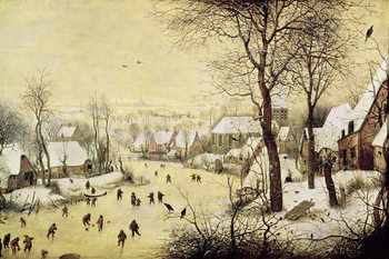 Canvas Print Winter Landscape with Skaters and a Bird Trap