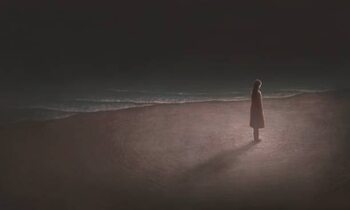 Canvas Print Woman alone with night sea