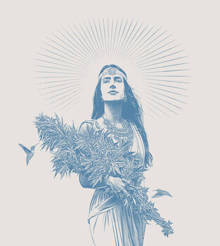 Canvas Print Woman holding bouquet of cannabis plants