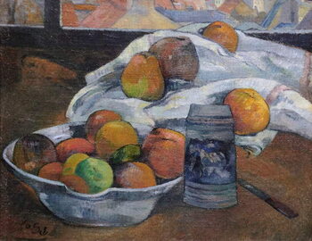 Canvas-taulu Bowl of Fruit and Tankard before a Window