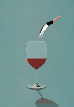 Canvas-taulu Businesswoman diving into large glass of wine