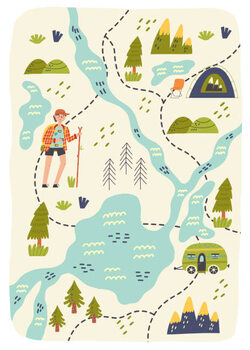 Canvas-taulu Map creator forest hiking camping