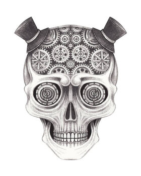 Canvas-taulu Steampunk skull tattoo.