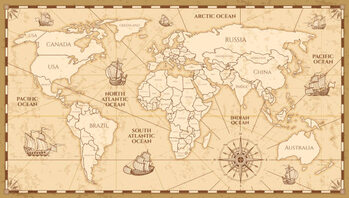 Canvas-taulu Vector antique world map with countries boundaries