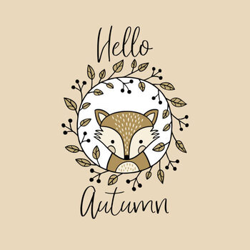 Μπλουζάκι Cute vector fox in wreath with hand lettering text.
